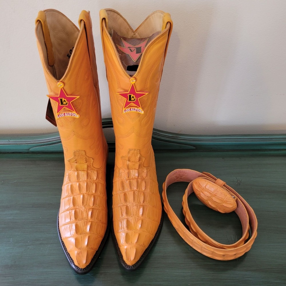 Los‎ Altos Exotic Cowboy Boots Belt Set 7.5 EE Genuine Crocodile Leather 32